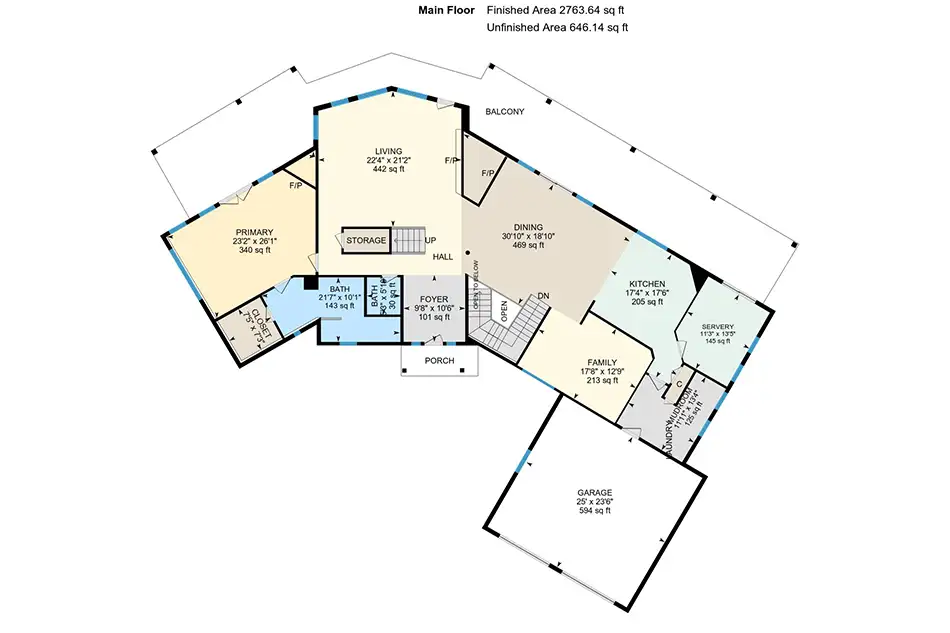 Floorplan of the main level at Homesteads Lot 7